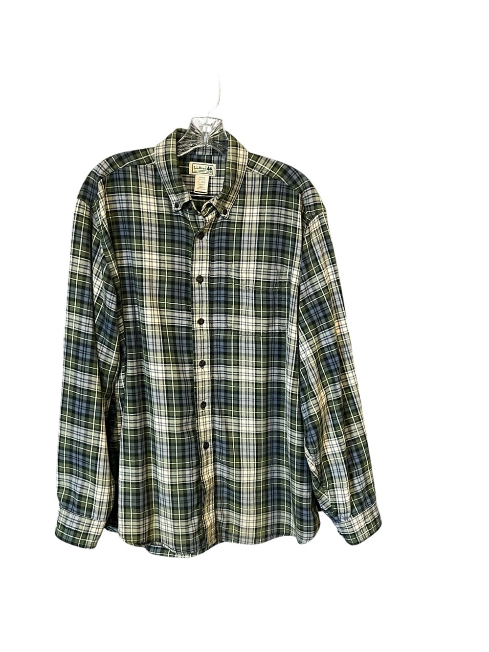 L.L.Bean Men’s Flannel Shirt L Regular Green Plaid Button Down Cotton